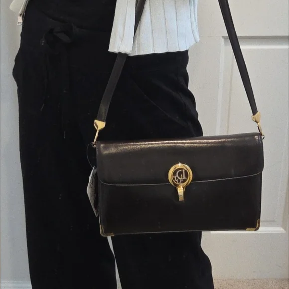 DIOR Rare 1970s Collectable Brown leather 2-way shoulder/clutch bag excellent - Picture 10 of 17